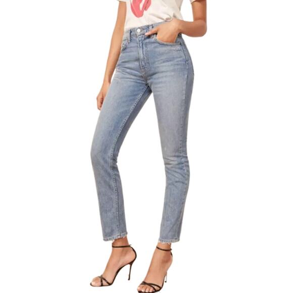 Reformation High-Rise Skinny Leg Jeans Light Blue Wash EUC Size25